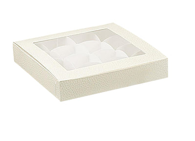Κουτί πολυτελείας (λευκό δέρμα) με παράθυρο και λευκό ένθετο.