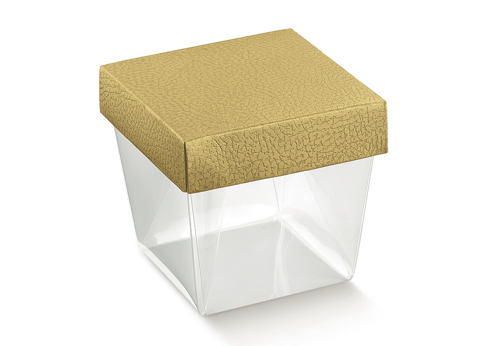 Διάφανο κουτί με καπάκι χρυσό δέρμα 6 x 6 x 8 εκ.