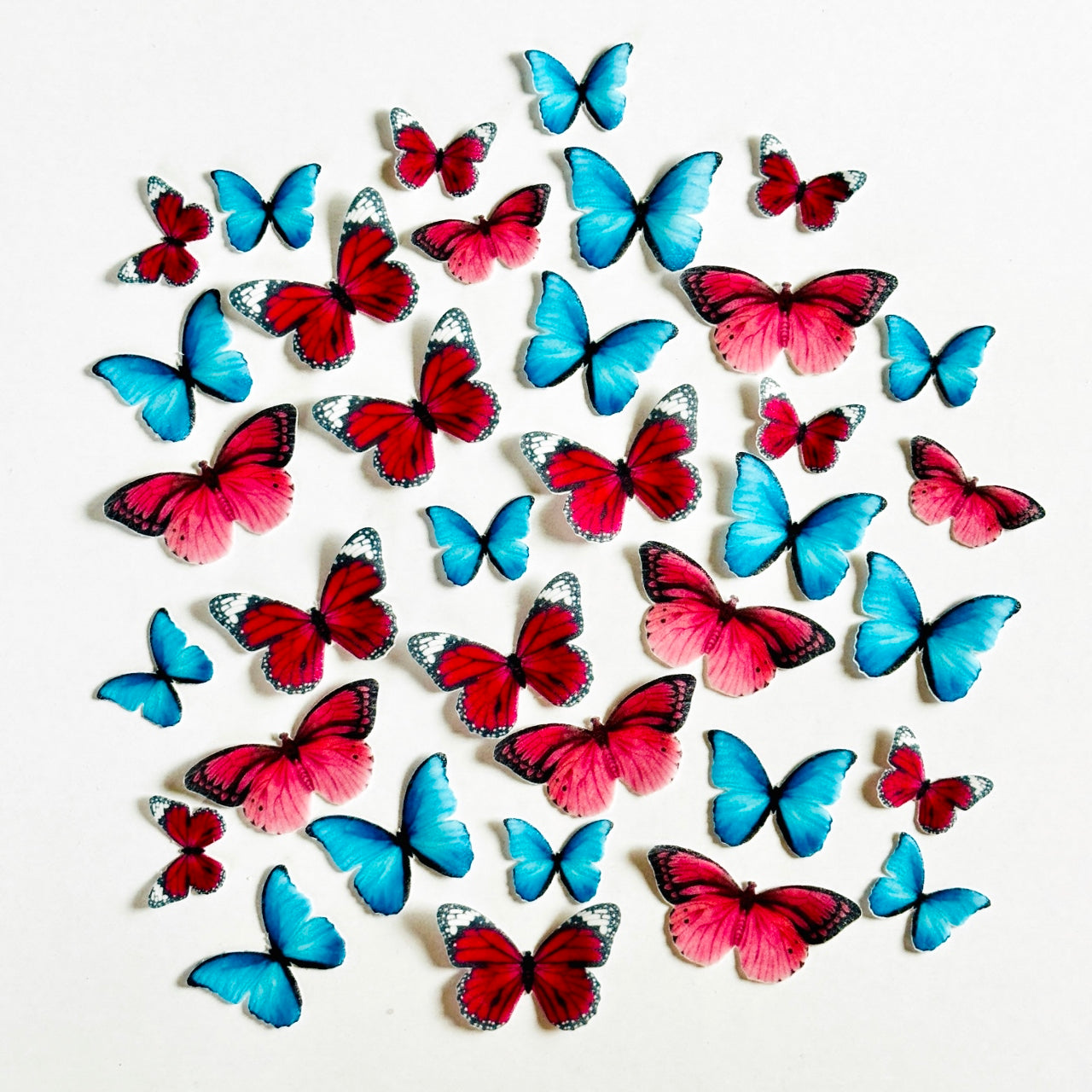 Βρώσιμες πεταλούδες κόκκινες, ροζ και μπλε 35 τεμ