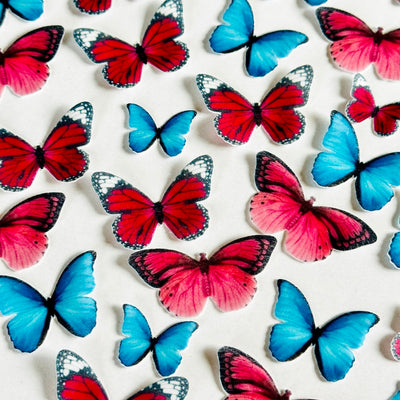 Βρώσιμες πεταλούδες κόκκινες, ροζ και μπλε 35 τεμ