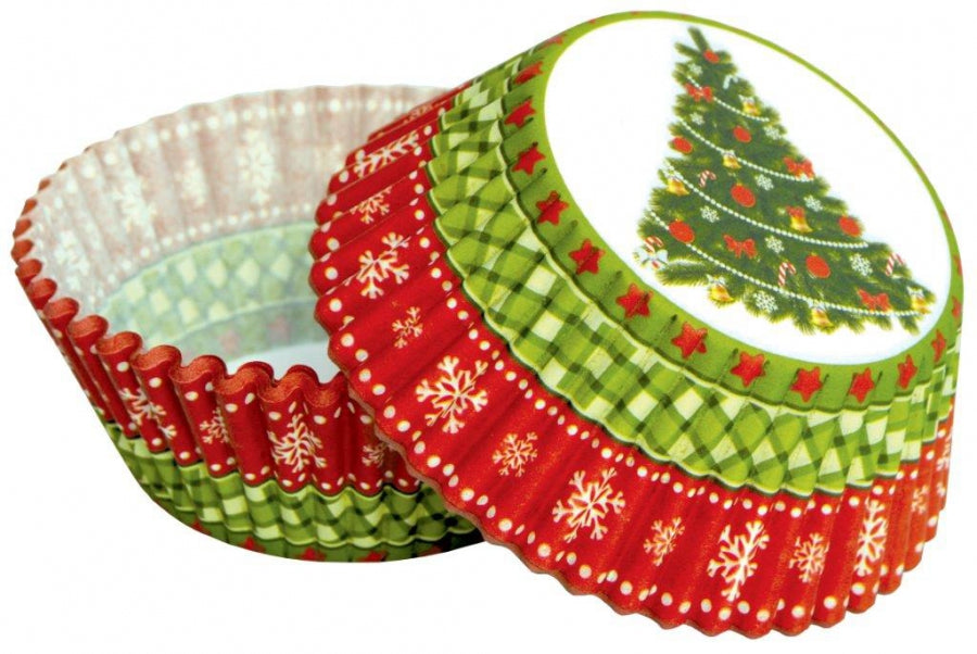 Χάρτινα κυπελάκια χριστουγεννιάτικα για cupcakes χρωματιστά με χριστουγεννιάτικο δέντρο 50 τεμ