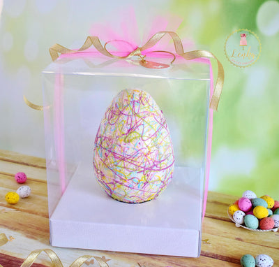 Κουτί διάφανο με βάση για μεγάλο σοκολατένιο αυγό - λευκό δέρμα 25 x 25 x 30 εκ - Lenka Sweet Dreams