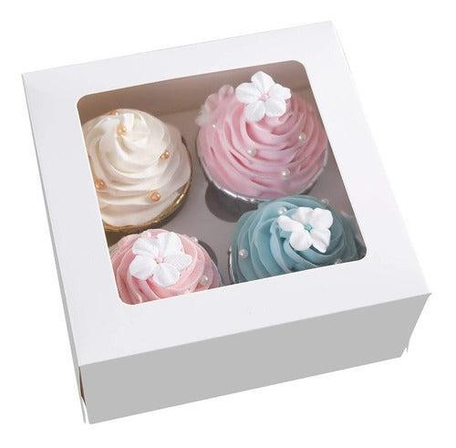 Λευκό Κουτί για 4 Cupcakes - Muffins με παράθυρο. - Lenka Sweet Dreams