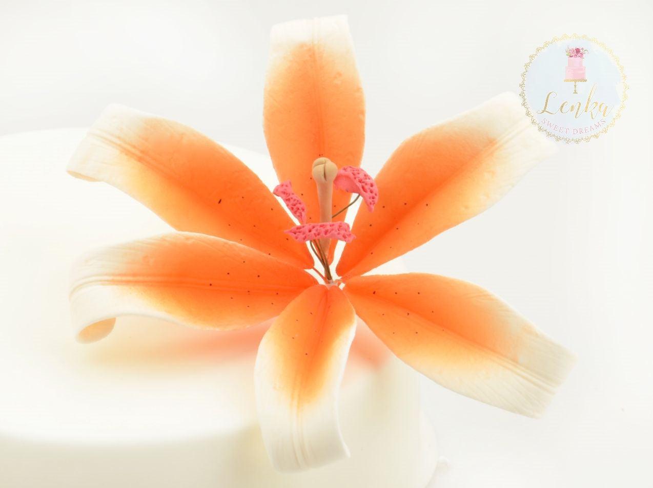 Λουλούδι από ζαχαρόπαστα πορτοκαλί λευκό λίλιουμ - Lily White Οrange spray - Lenka Sweet Dreams