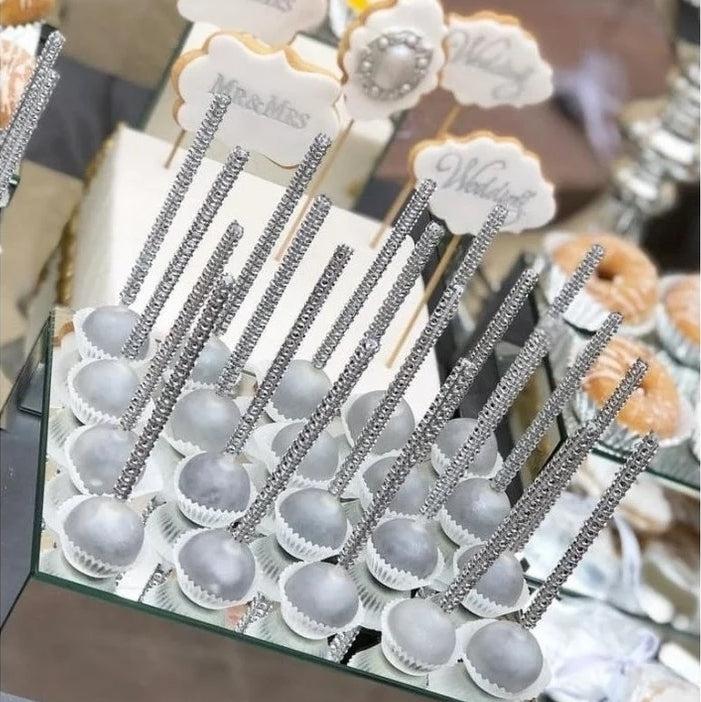 Πλαστικά καλαμάκια λευκά με ασημί στρασάκια - 12 τεμάχια