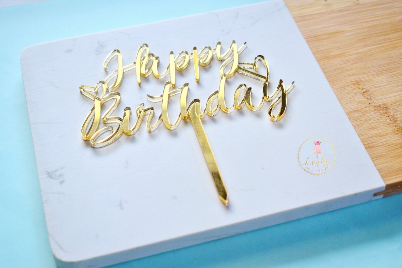 Topper τούρτας Happy Birthday χρυσό καθρέφτης. - Lenka Sweet Dreams